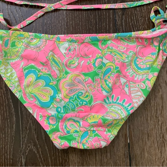 Lilly Pulitzer Womens green/ pink chin chin elephant printed tie bikini set S - Picture 9 of 11
